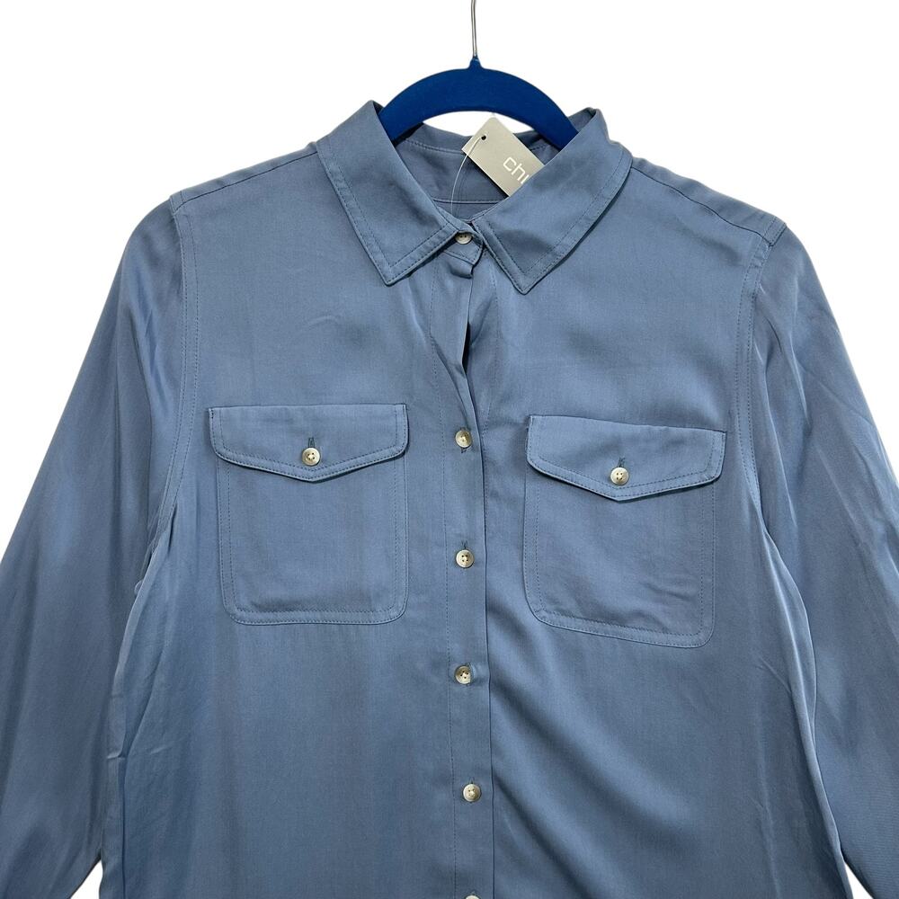 Chico's Sandwashed Satin Easy Shirt NWT Women's Sz 1 (M) Faded Indigo Luxe - Picture 5 of 8